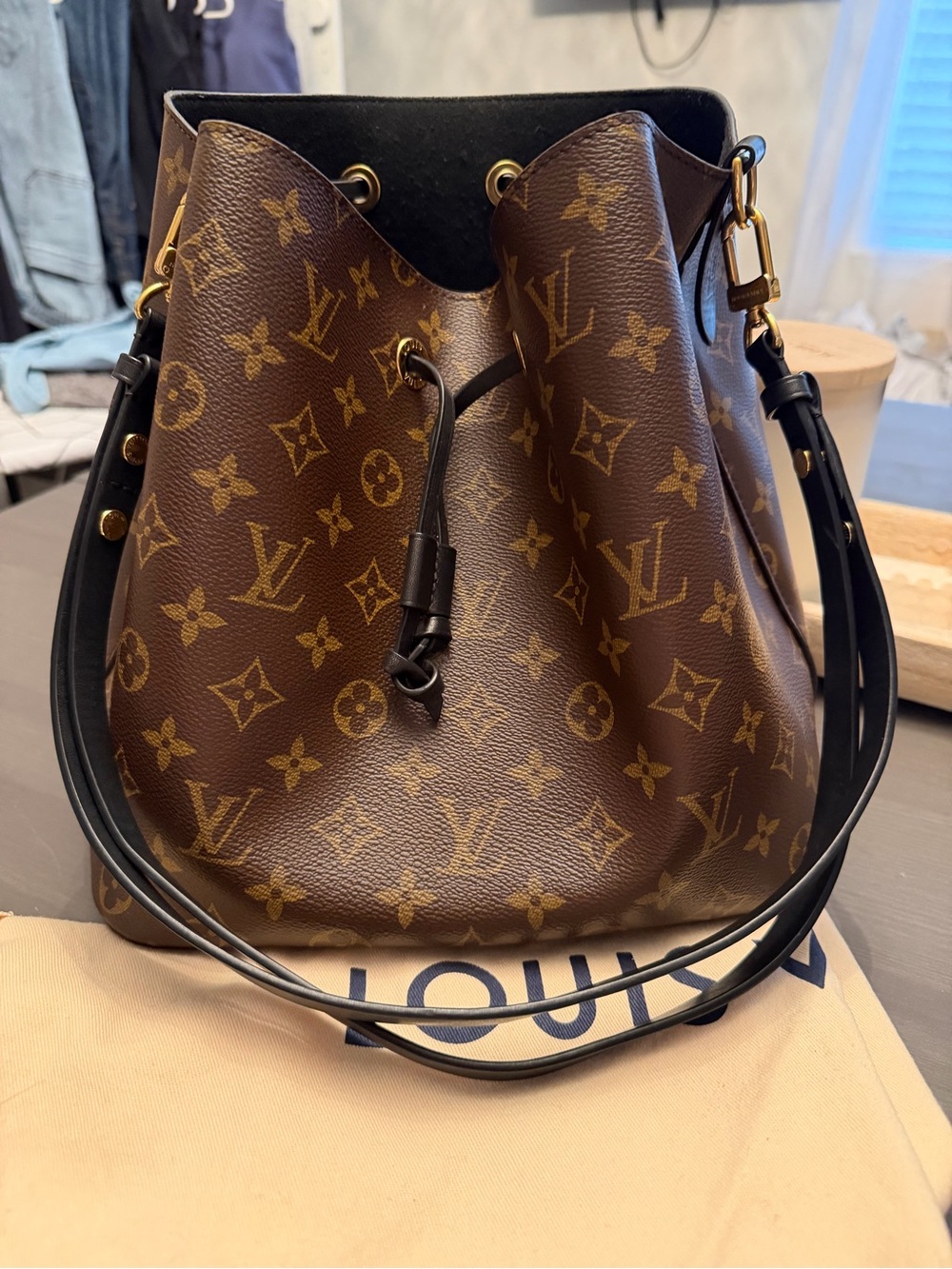 Louis Vuitton Monogram Canvas Neonoe Shoulder Bag in Brown and Black